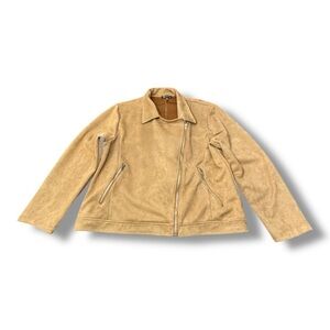 Pretty Garden Asymmetrical Faux Suede Tan Moto Jacket Y2K Women’s Size XXL